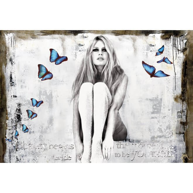 Butterflies - Bild von Brigitte Bardot mit Schmetterlingen, Handarbeit/Original Kunstwerk